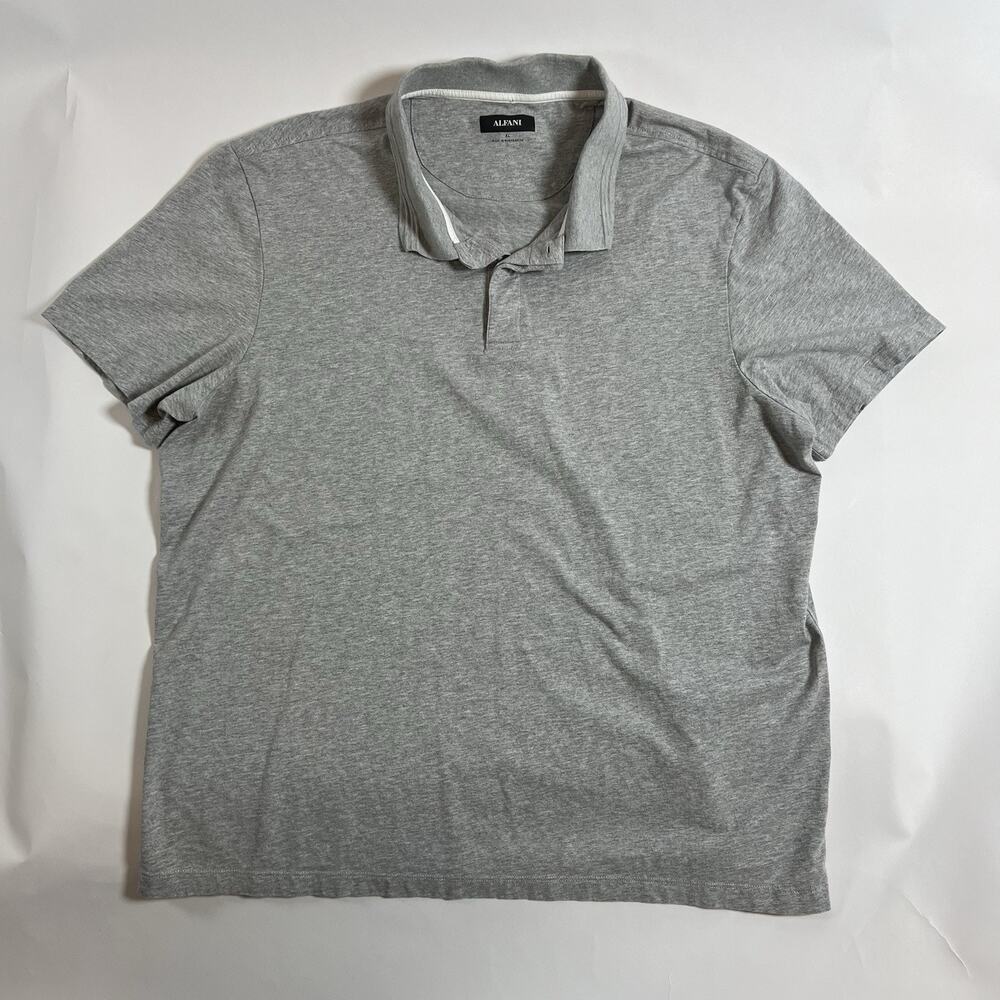 Alfani Men's XL Regular Polo Shirt Gray Solid Cotton Short Sleeve Collared